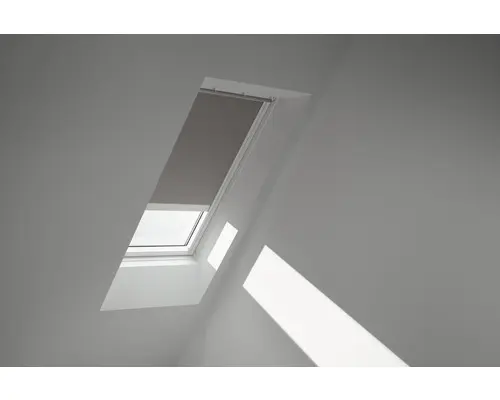 VELUX Verdunkelungsrollo uni grau solarbetrieben Rahmen weiß DSL C04 0705SWL
