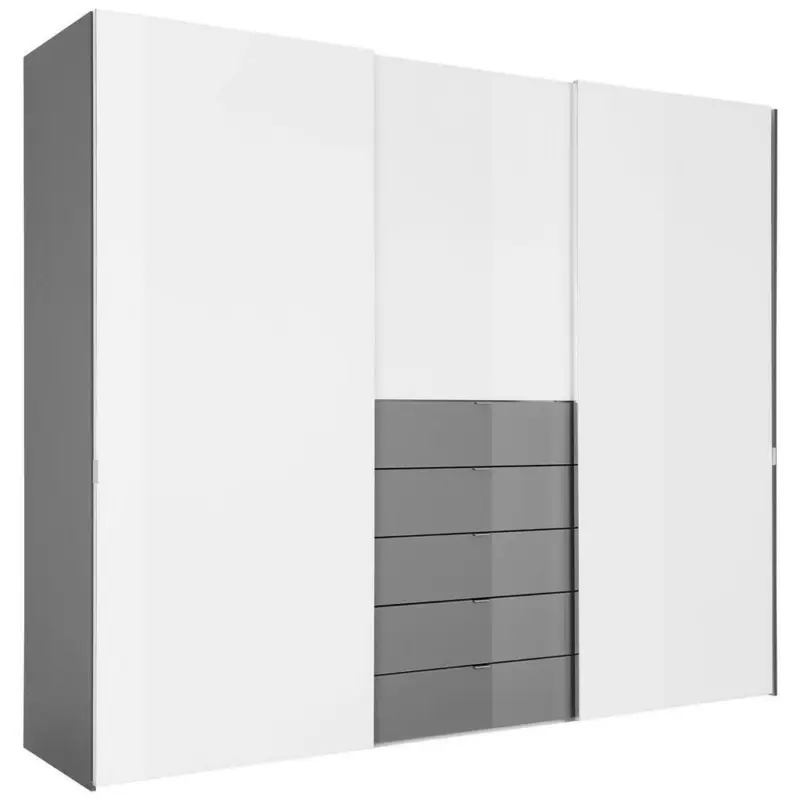 Schwebetürenschrank in Grau, Weiß