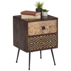 Nachtkästchen in massiv Mangoholz Multicolor, Dunkelbraun