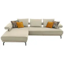 Ecksofa in Echtleder Creme, Ecru