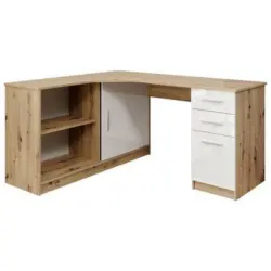 Eckschreibtisch 120/150/75 cm in Weiß, Eichefarben