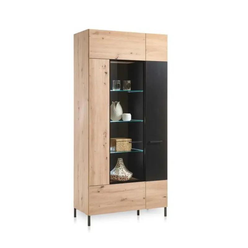 Vitrine in Schwarz, Eichefarben