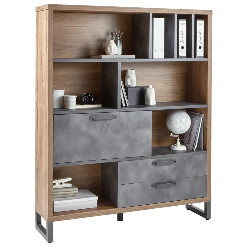 Regal 140/175/35 cm Grau, Eichefarben