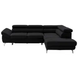 Ecksofa in Echtleder Schwarz
