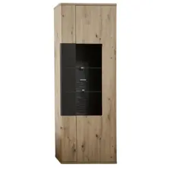 Vitrine in Graphitfarben, Eiche Artisan