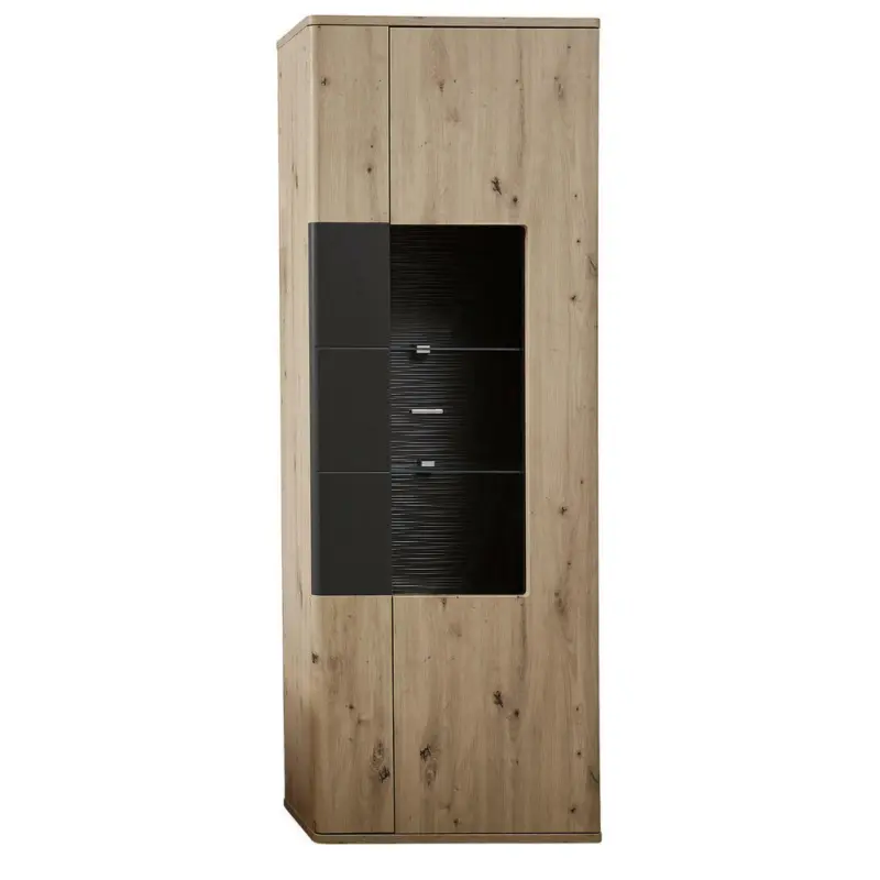 Vitrine in Graphitfarben, Eiche Artisan