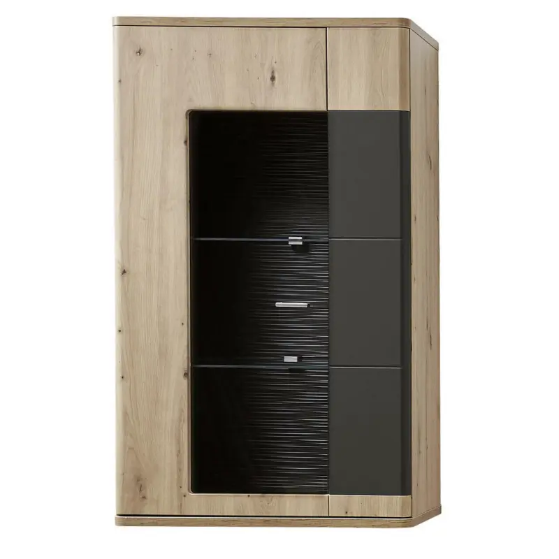 Hängevitrine in Graphitfarben, Eichefarben