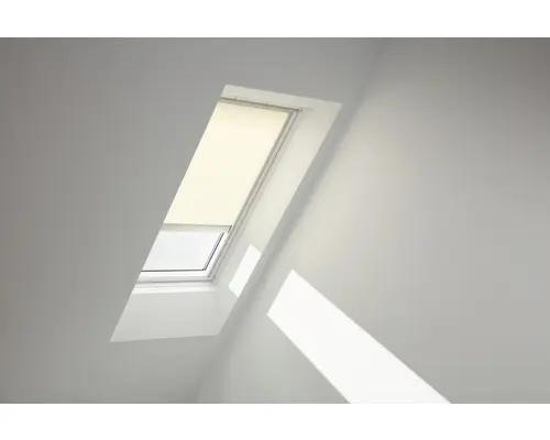 VELUX Sichtschutzrollos hellbeige uni solarbetrieben Rahmen weiß RSL SK06 1086SWL