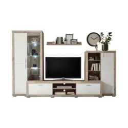 Wohnwand 310/198/51 cm in Weiß, Eichefarben