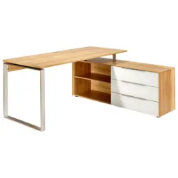 Eckschreibtisch 184/158,5/77,2 cm in Weiß, Eichefarben