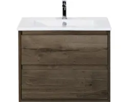 Waschbeckenunterschrank Sanox Porto Keramik 57x71x51 cm mit Keramikwaschbecken tabacco