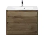 Hornbach Waschbeckenunterschrank Sanox Porto Mineralguss 56,5x70,5x50,5 cm mit Mineralgusswaschbecken tabacco