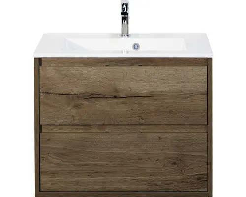 Waschbeckenunterschrank Sanox Porto Mineralguss 56,5x70,5x50,5 cm mit Mineralgusswaschbecken tabacco