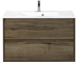 Waschbeckenunterschrank Sanox Porto Mineralguss 56,5x90,5x50,5 cm mit Mineralgusswaschbecken tabacco