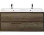 Hornbach Waschbeckenunterschrank Sanox Porto Mineralguss 56,5x120,5x50,5 cm mit Doppel-Mineralgusswaschbecken tabacco