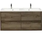 Hornbach Waschbeckenunterschrank Sanox Porto Mineralguss 56,5x120,5x50,5 cm mit Doppel-Mineralgusswaschbecken 4 Schubladen tabacco