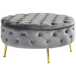 Hocker in Textil Grau, Goldfarben