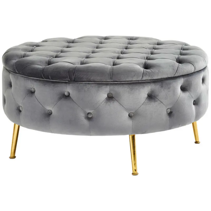 Hocker in Textil Grau, Goldfarben