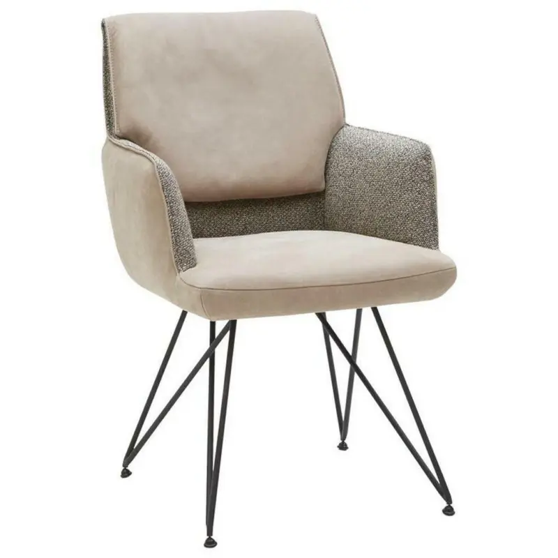 Armlehnstuhl in Flachgewebe Echtleder naturbelassen