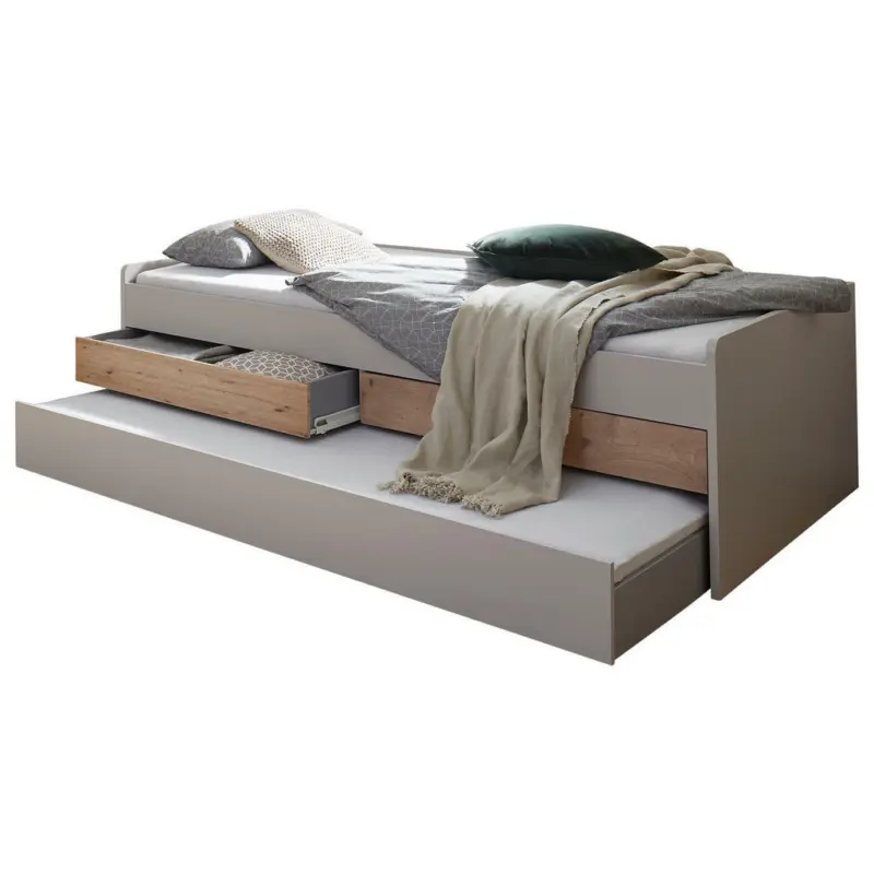 Ausziehbett 120/200 cm in Eichefarben, Hellgrau