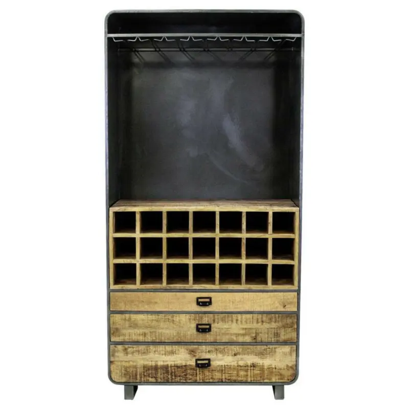 Barschrank in Braun, Naturfarben, Schwarz