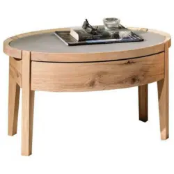 Nachtkästchen in furniert, mehrschichtige Massivholzplatte (Tischlerplatte) Wildeiche Grau, Eichefarben