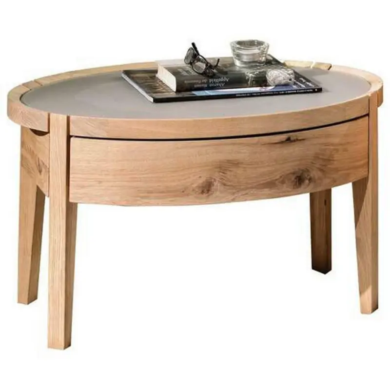 Nachtkästchen in furniert, mehrschichtige Massivholzplatte (Tischlerplatte) Wildeiche Grau, Eichefarben