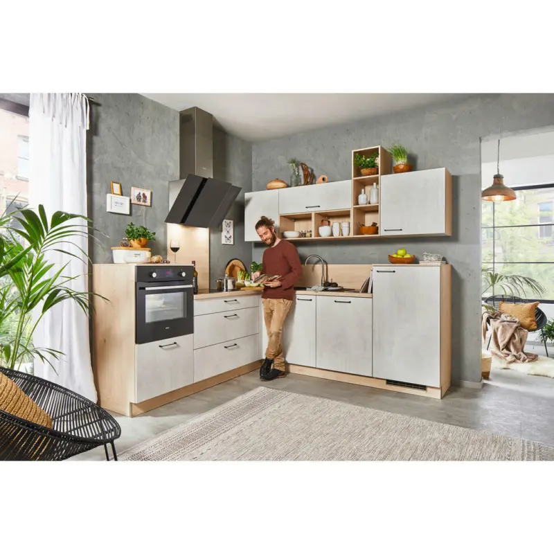 Eckküche 245/225 cm in Weiß, Eichefarben