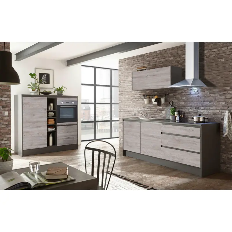 Küchenblock 210 cm in Anthrazit, Eichefarben