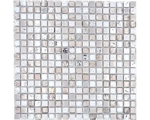 Glasmosaik mit Naturstein XCM M680 30,0x30,0 cm grau