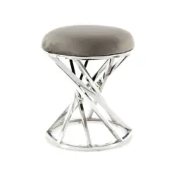 Hocker in Metall, Textil Grau, Silberfarben