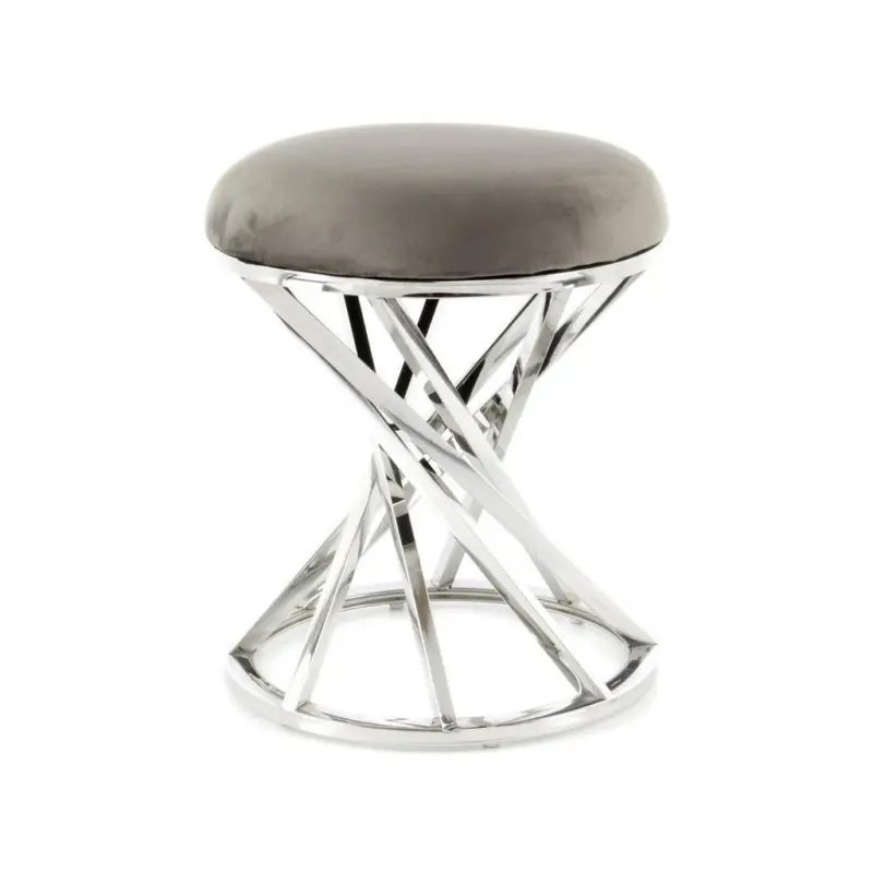 Hocker in Metall, Textil Grau, Silberfarben