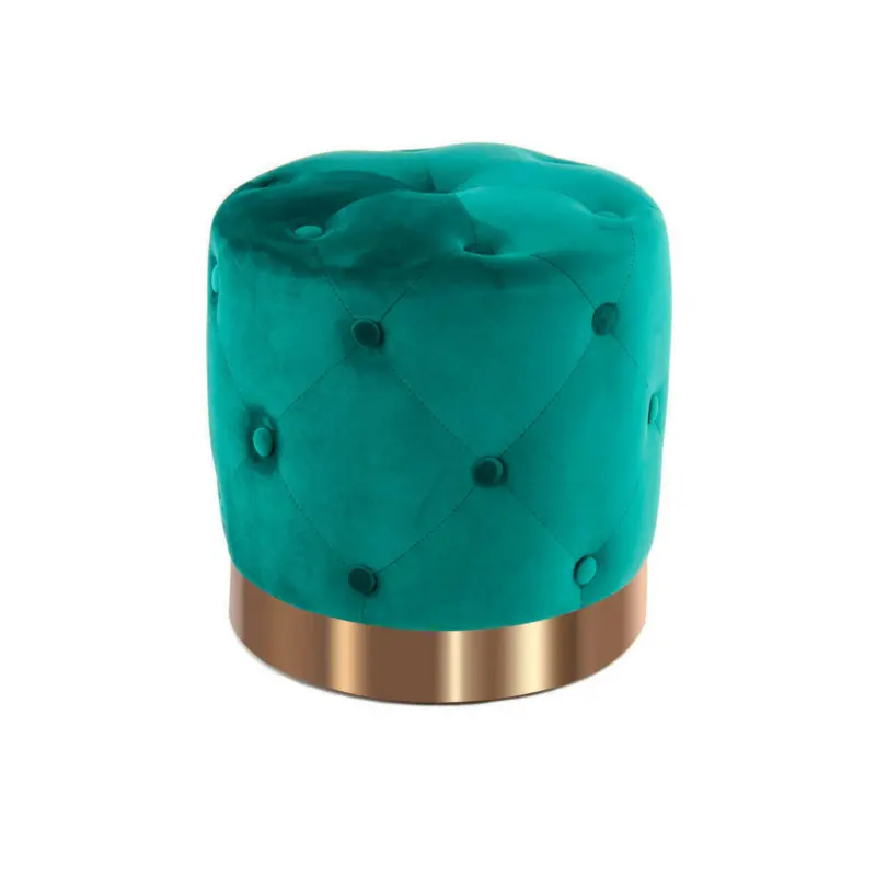Hocker in Textil, Holzwerkstoff Grün, Goldfarben