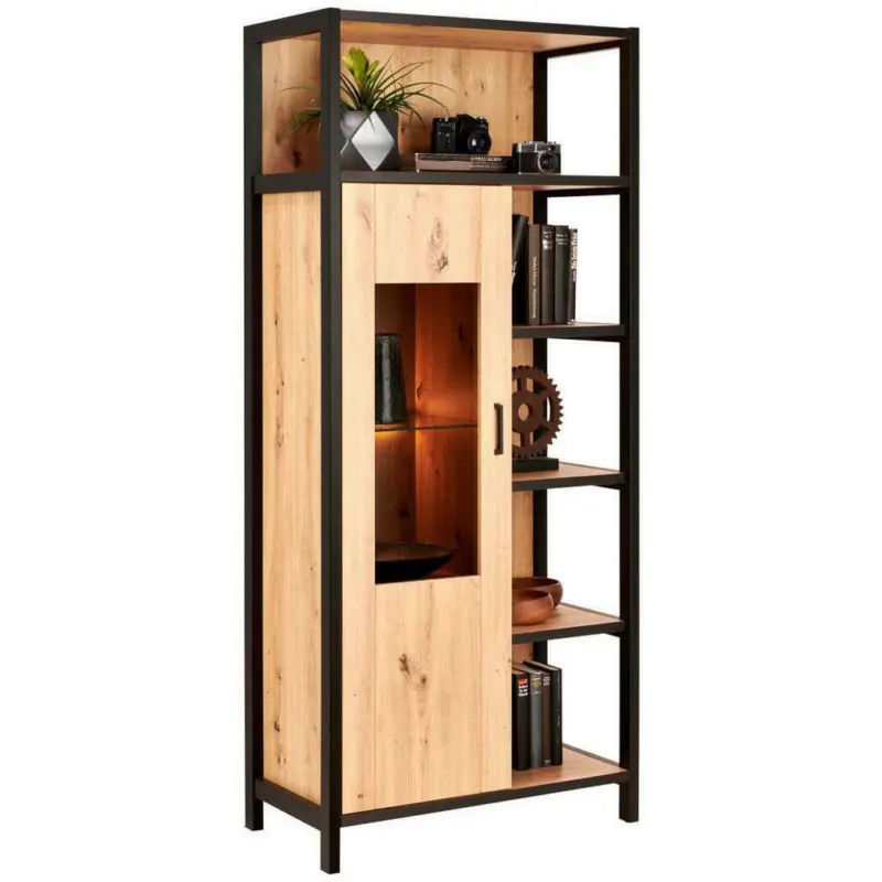 Vitrine in Anthrazit, Eichefarben
