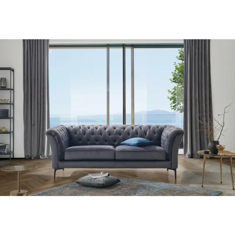 Chesterfield-Sofa in Flachgewebe Anthrazit