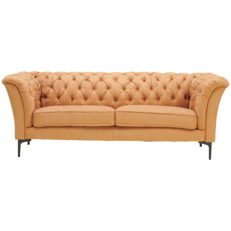 Chesterfield-Sofa in Flachgewebe Gelb