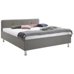 Polsterbett 180/200 cm in Chromfarben, Hellgrau