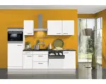 Hornbach Küchenblock Optifit Oslo214 weiß matt 270 cm inkl. Einbaugeräte mit Kaminschacht und Backofen im Midischrank