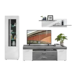 Wohnwand 290/194/45 cm in Grau, Wei&szlig;