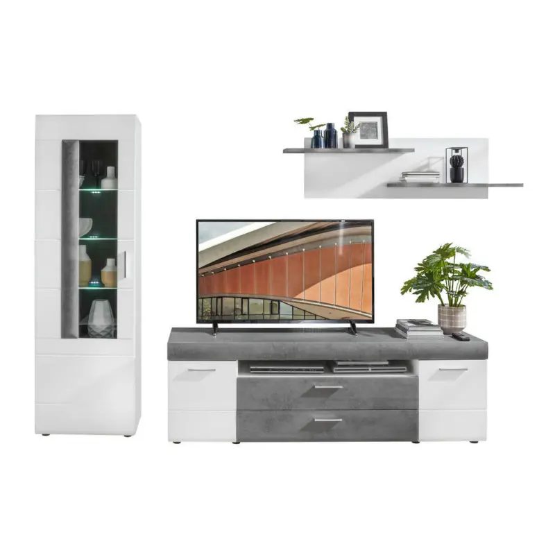 Wohnwand 290/194/45 cm in Grau, Wei&szlig;