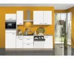 Hornbach Küchenblock Optifit Zamora weiß matt/Nachbildung Eiche hell 270 cm inkl. Einbaugeräte mit Glaskeramik-Kochfeld und Backofen im Hochschrank