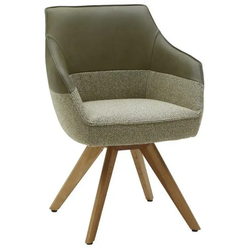 Armlehnstuhl in Flachgewebe Echtleder naturbelassen