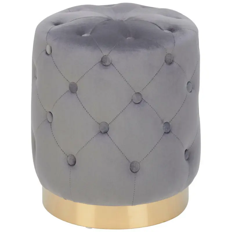 Hocker in Holz, Metall, Textil Grau, Goldfarben