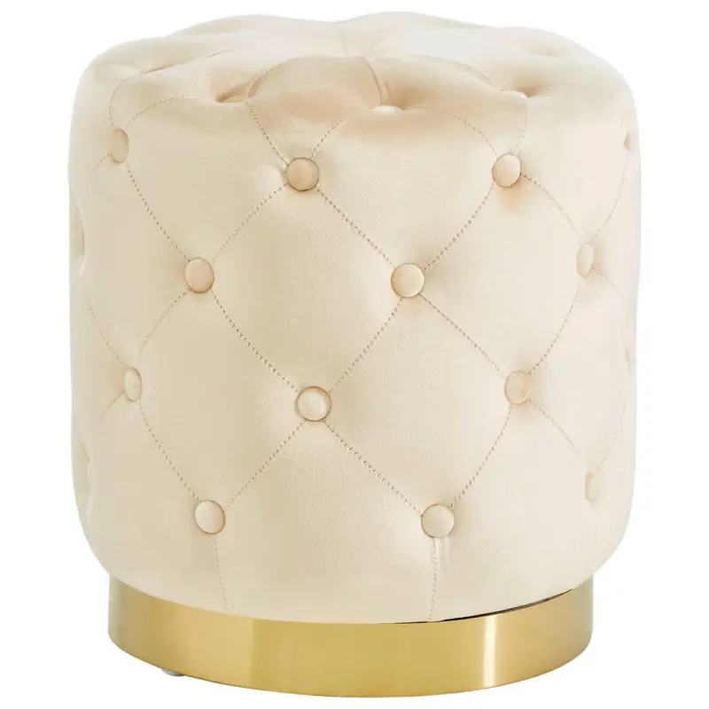 Hocker in Holz, Metall, Textil Goldfarben, Beige