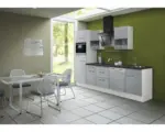 Hornbach Küchenblock Optifit Ronja825 Basaltgrau matt/weiß 280 cm inkl. Einbaugeräte mit Kaminschacht und Backofen im Hochschrank
