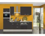 Hornbach Küchenblock Optifit Faro anthrazit matt/Akazie-Dekor 270 cm inkl. Einbaugeräte mit Backofen im Hochschrank