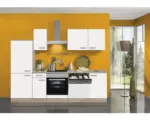 Hornbach Küchenblock Optifit Zamora weiß matt/Nachbildung Eiche hell 270 cm inkl. Einbaugeräte mit Glaskeramik-Kochfeld und Einbaukühlschrank