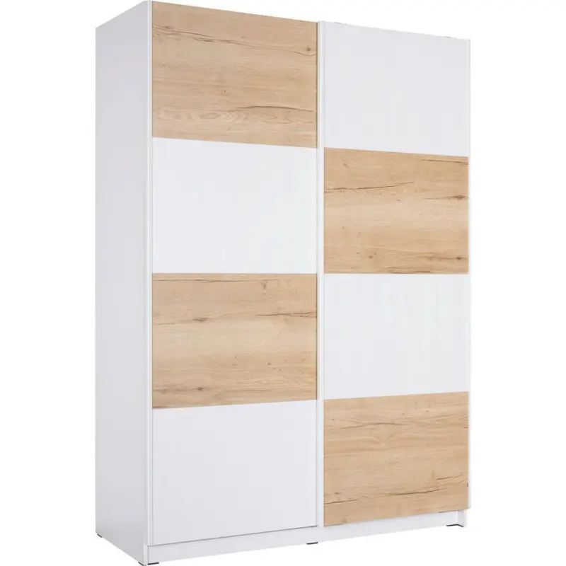 Schwebetürenschrank in Weiß, Eichefarben
