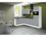 Hornbach Winkelküche Optifit Ronja basaltgrau matt/weiß 280 cm inkl. Einbaugeräte mit Backofen im Hochschrank und Glaskeramikkochfeld