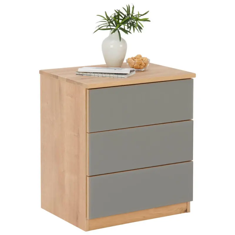 Nachtkästchen in massiv Eiche Taupe, Eichefarben